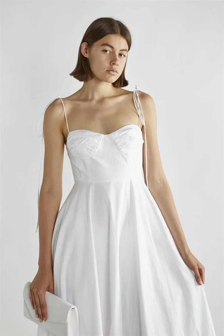 White Scoop-Neck Midaxi-Dresses - 2