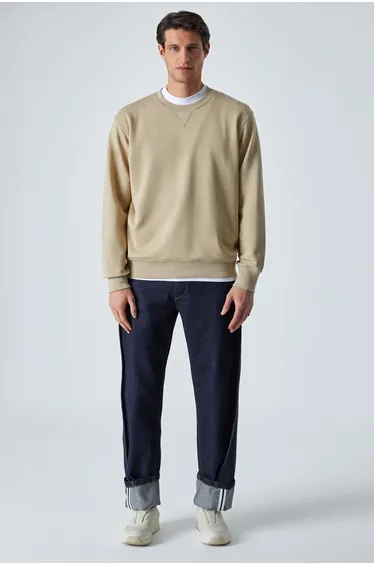 GRIMELANGE BONELL Men 100% Cotton Relaxed Fit Crew Neck Long Sleeve Mink Sweatshirt