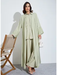 front open abaya with embroidered lace at sleeve hem - 1