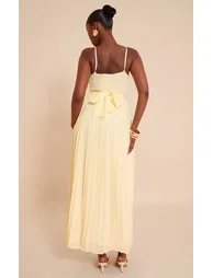 Lemon Chiffon Strappy Pleated Belt Detail Maxi Dress - 2