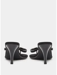 Black Cone Heels Sandals with Gold Detail - 4