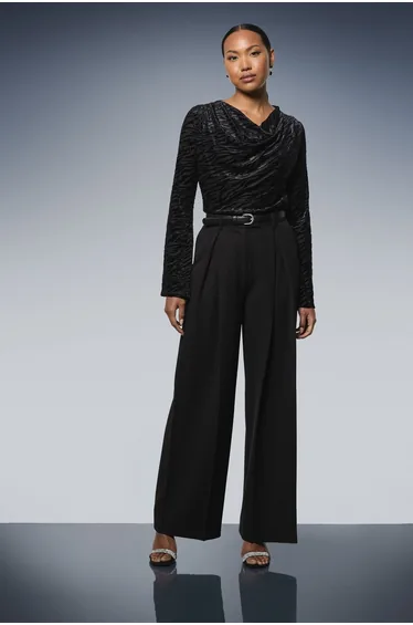 Fluted Sleeve Cowl Neck Top