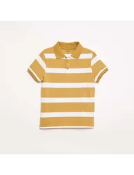Short-Sleeved Cotton Piqué Polo Shirt BEIGE