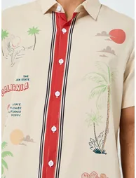 Men Beige Graphic Print Short Sleeve Shirt - 2