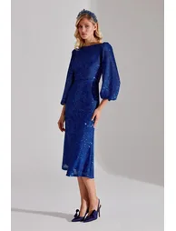 Nicole Sparkly Sequin Balloon Sleeve Midi Dress - 2