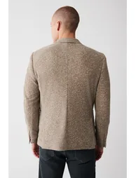 Men's Beige Wool Blended Unlined Double Slit Blazer - 4