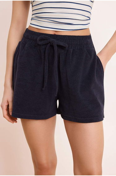 Navy Blue Regular Elasticated Cuff Short Towel Knitted Shorts & Bermuda product thumbnail 2
