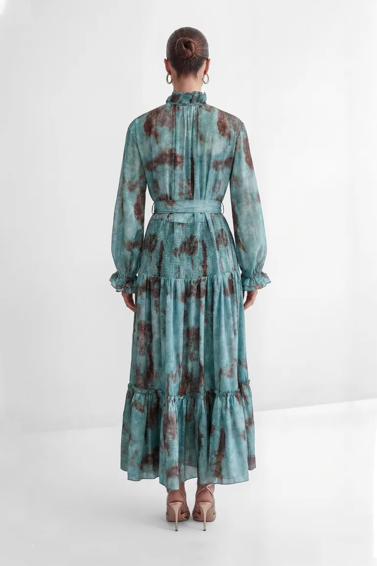 Found Your Love Teal Printed Tiered Ruffle Maxi Dress - 6