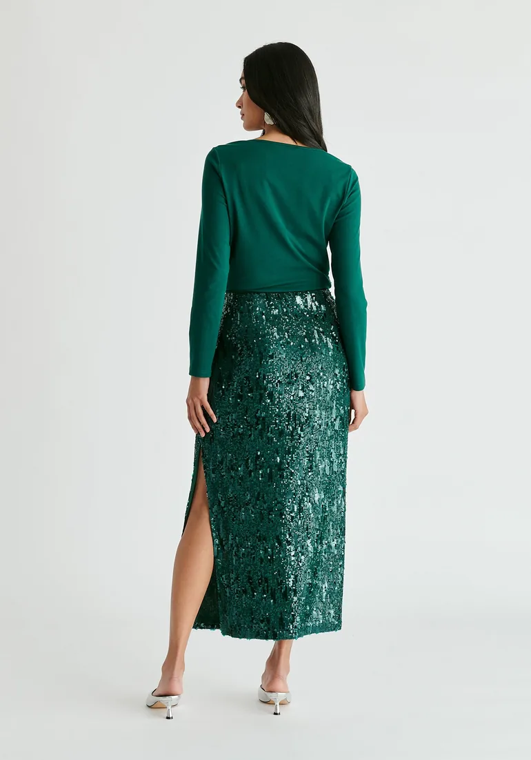 تنورة بيسي ميداكسي خضراء بقصة مستقيمة - 3