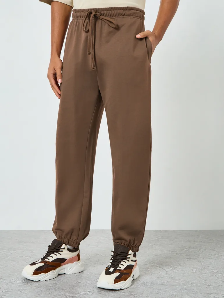 Men Brown Relaxed Fit Joggers - 1