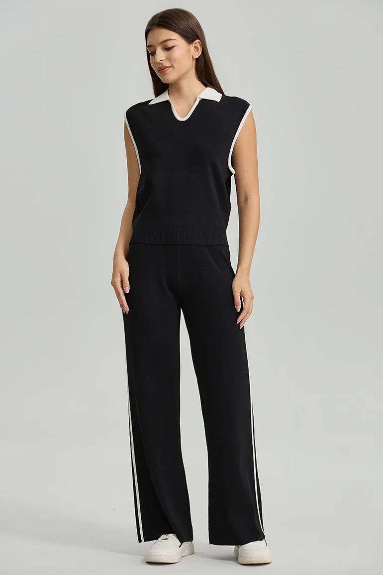Wide Leg Knit Stripe Pants