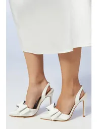 Wide Fit Bridal Tamara Satin Bow Sling Back Stiletto Court Shoes