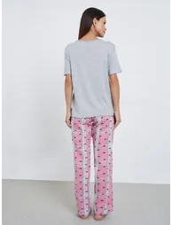 Textured Stripe Placket Front T-Shirt and Checked Pyjama Set - 3