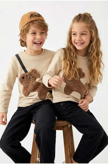 Stone Crew Neck Baggy Regular Unisex Children's Knitted Sweatshirt