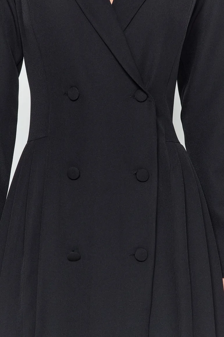 Black A-Line Mini Blazer Dress with Long Sleeves - 3
