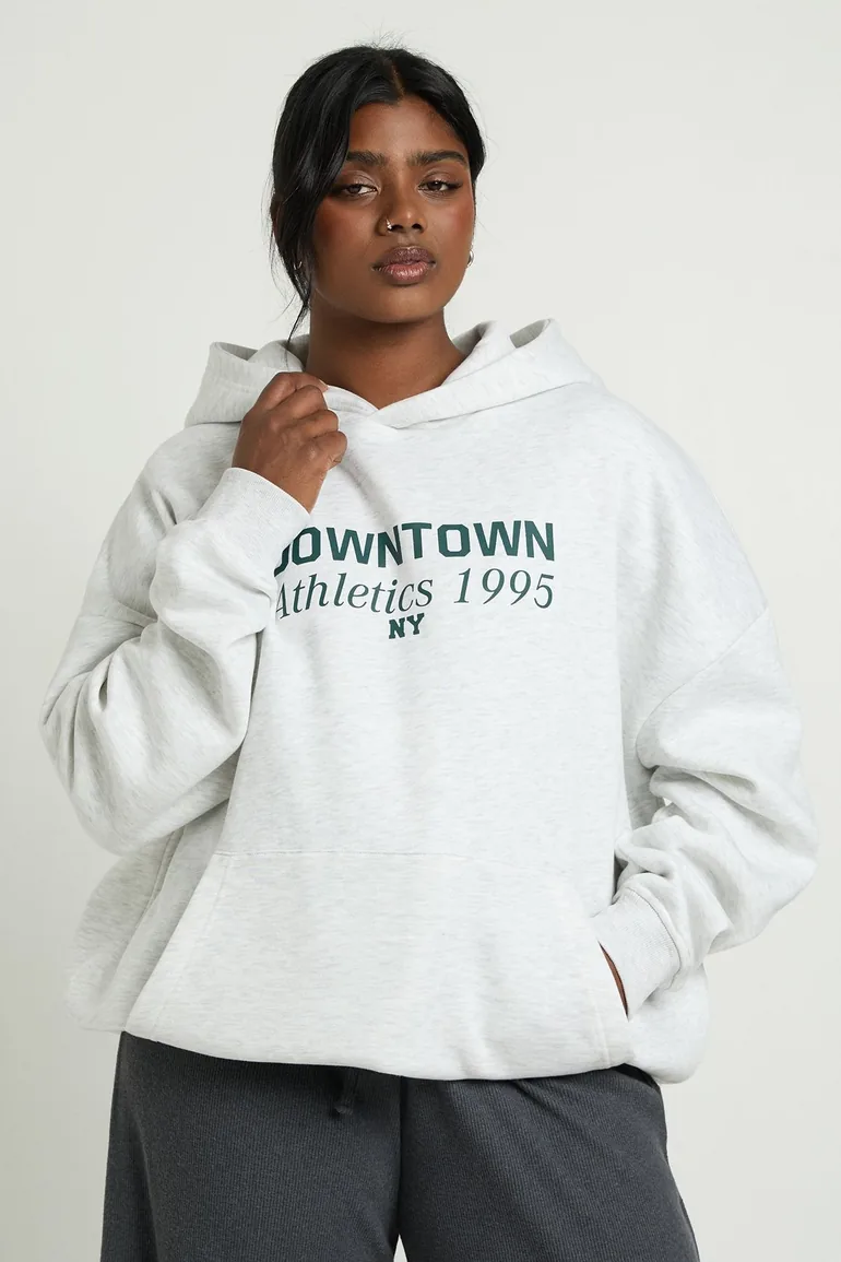 Plus  Downtown Athletics Oversized Hoodie - grey marl