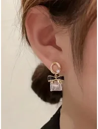 Dangle Earrings with Bow Detail - 1