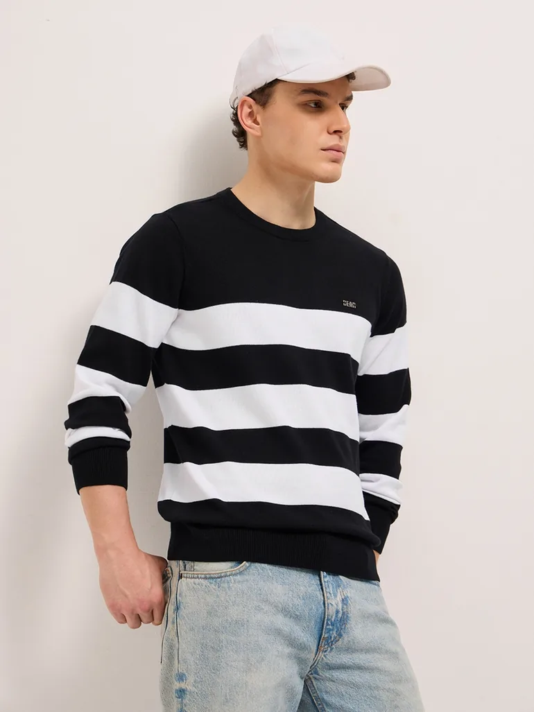 Men Pure Cotton Striped Slim Fit Tshirt - 3