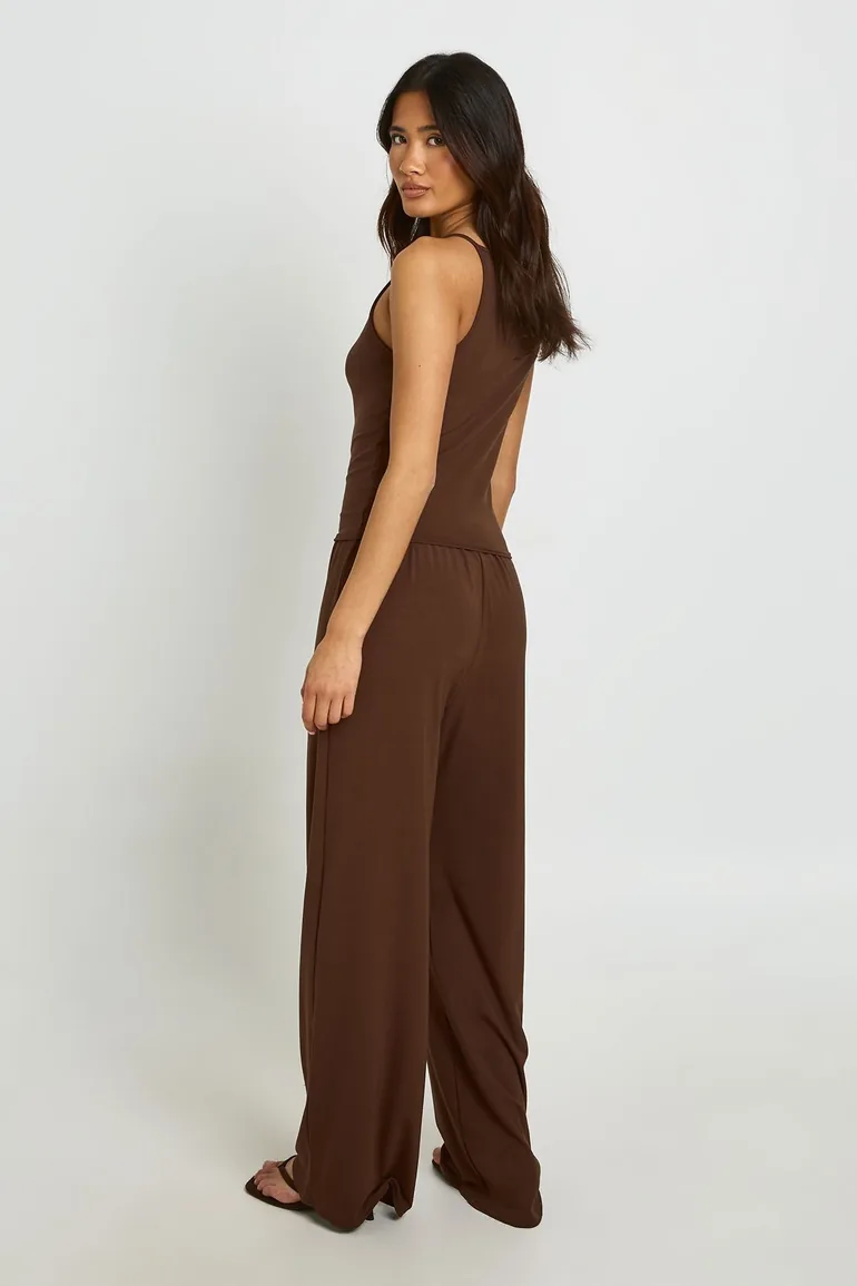 Soft Rib Vest And Straight Leg Trouser Co-ord - chocolate - 1