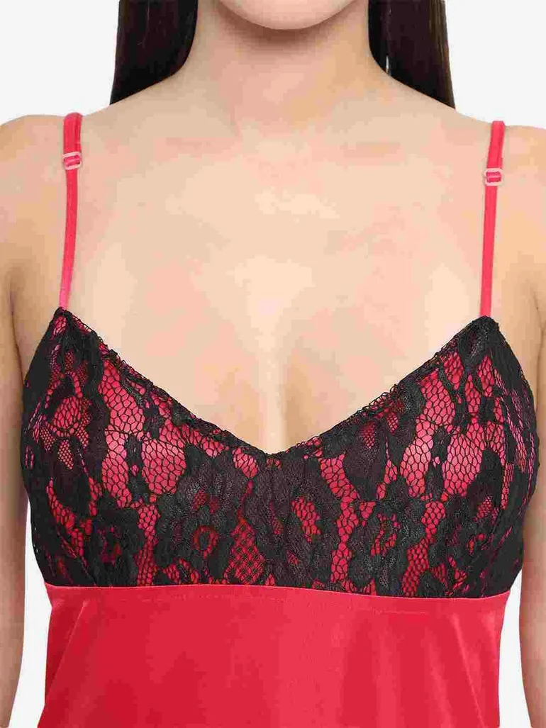 Lace Insert V Neck Strappy Babydoll - 5