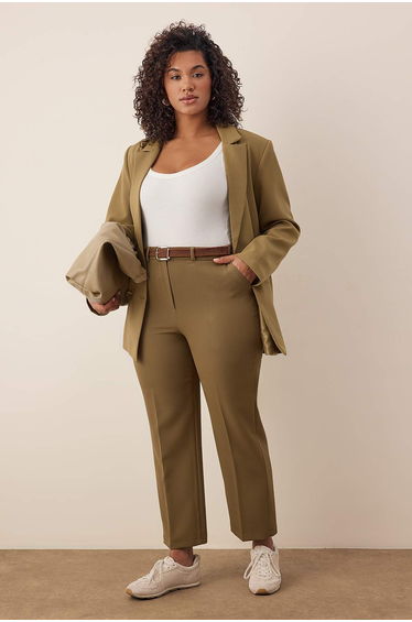 Khaki regular waist pipe leg plus size woven pants