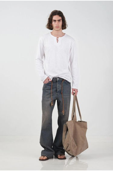 GIESTO Button Detail Crew Neck Cotton T-Shirt