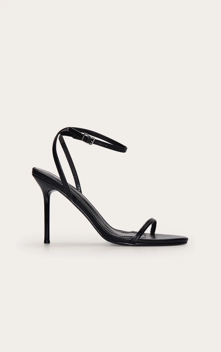 Black Round Toe Slim Stiletto Heel Barely There Sandal - 1