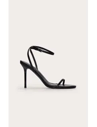 Black Round Toe Slim Stiletto Heel Barely There Sandal - 1