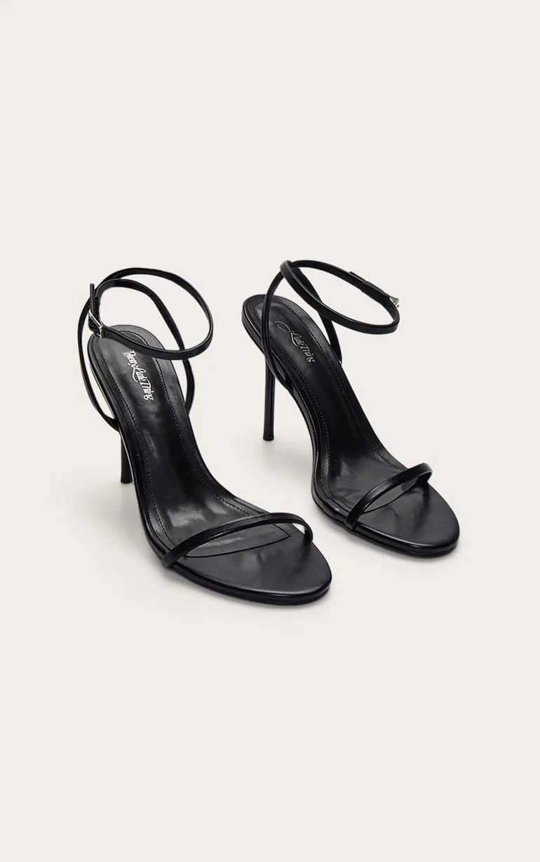 Black Round Toe Slim Stiletto Heel Barely There Sandal - 2
