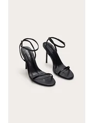 Black Round Toe Slim Stiletto Heel Barely There Sandal - 2