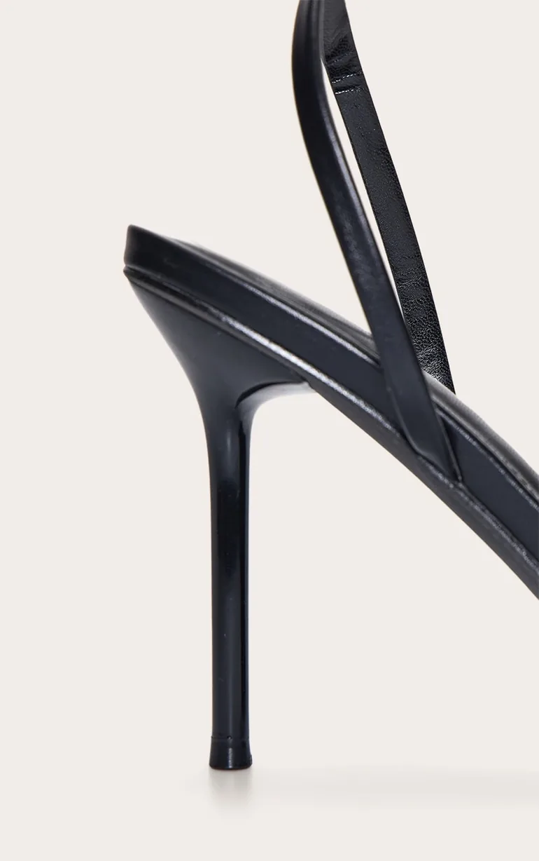 Black Round Toe Slim Stiletto Heel Barely There Sandal - 4