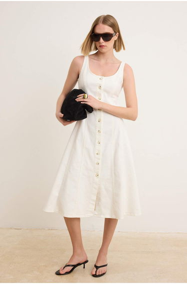 White Comfort Midi Denim Dress