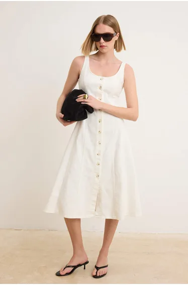 White Comfort Midi Denim Dress