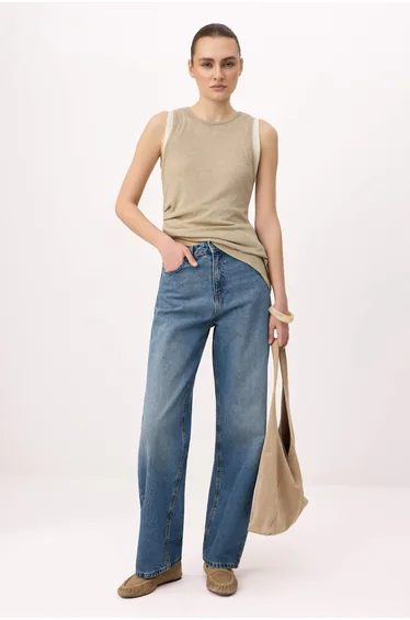 Dark Blue High Waist 100% Cotton Baggy Jeans