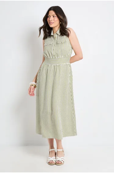 Textured Stripe Pocket Shirt Dress