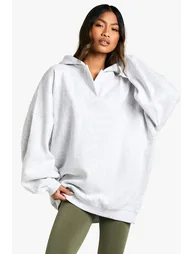 هودي بتصميم واسع بأكمام منفوخة بياقة نوتش - رمادي