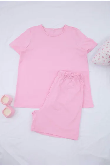 Pink Soft Button Knitted Plus Size Pajama Set