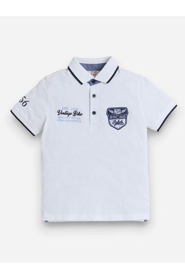 Boys White Embroidered Detail Short Sleeve Polo T-Shirt