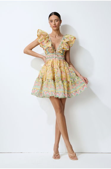 Favorite Little Moment Yellow Floral Print V-Neck Mini Dress