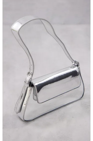 Silver Metallic Trapeze Shoulder Bag
