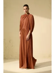 Twilight Whispers Brown Draped Cape Sleeve Knit Maxi Dress - 1