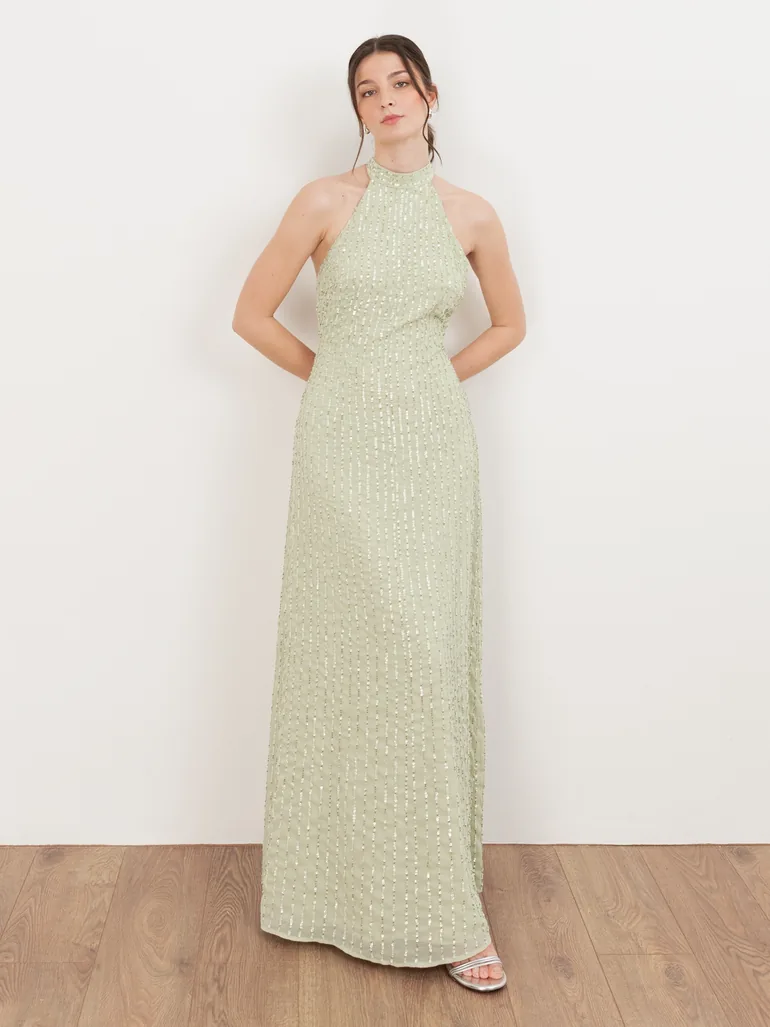 maya halter neck dress Women's Long Satin Dress with Halter Neck