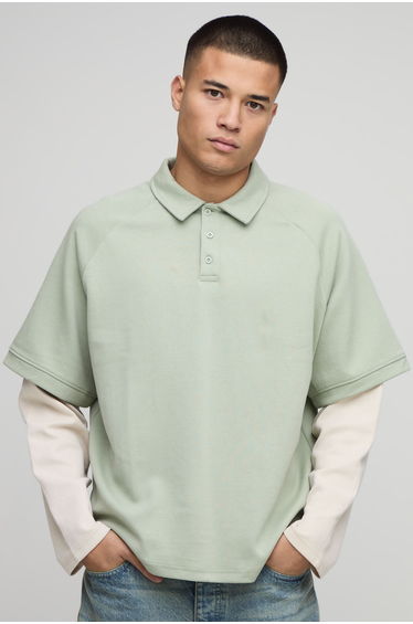 Oversized Premium Interlock Faux Sleeve Polo - sage