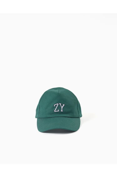 Cotton cap with ZY embroidery for baby and boys, dark green