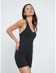 Scoop Neck Mid Thigh Body Slimmer with Racerback Detail - 2