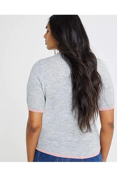 سترة سيمبلي بي رمادي محبوك بأكمام متوسطة الطول