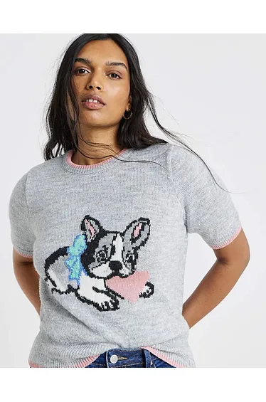 سترة سيمبلي بي رمادي محبوك بأكمام متوسطة الطول