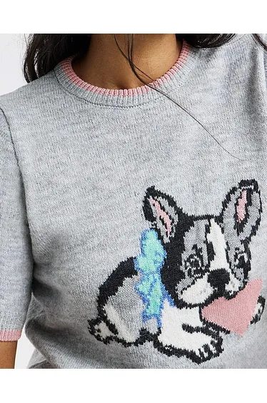 سترة سيمبلي بي رمادي محبوك بأكمام متوسطة الطول