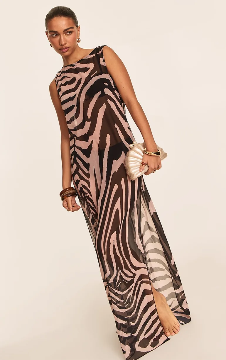 Zebra Chiffon Sleeveless Maxi Beach Dress Prettylittlething : Coverups :  VogaCloset Kuwait