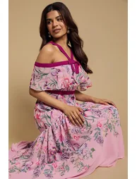 Petite Bow Detail Halter Neck Bardot Dress - 3